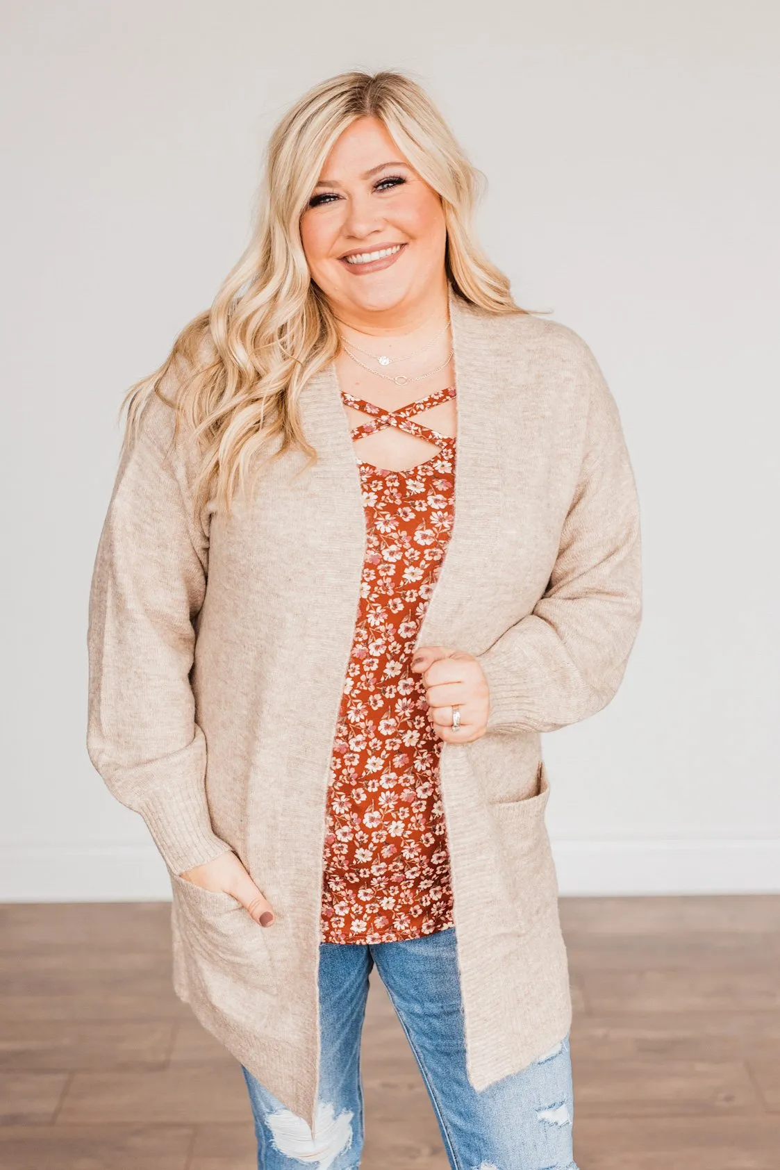 Talk Of The Town Long Knit Cardigan- Taupe