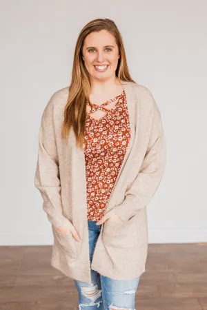 Talk Of The Town Long Knit Cardigan- Taupe
