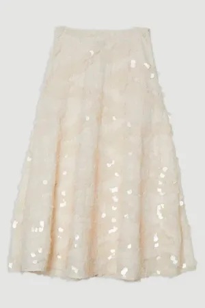 Textured Sequin Woven Midi Skirt