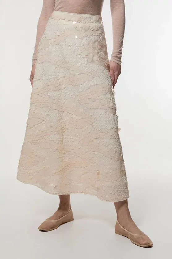 Textured Sequin Woven Midi Skirt