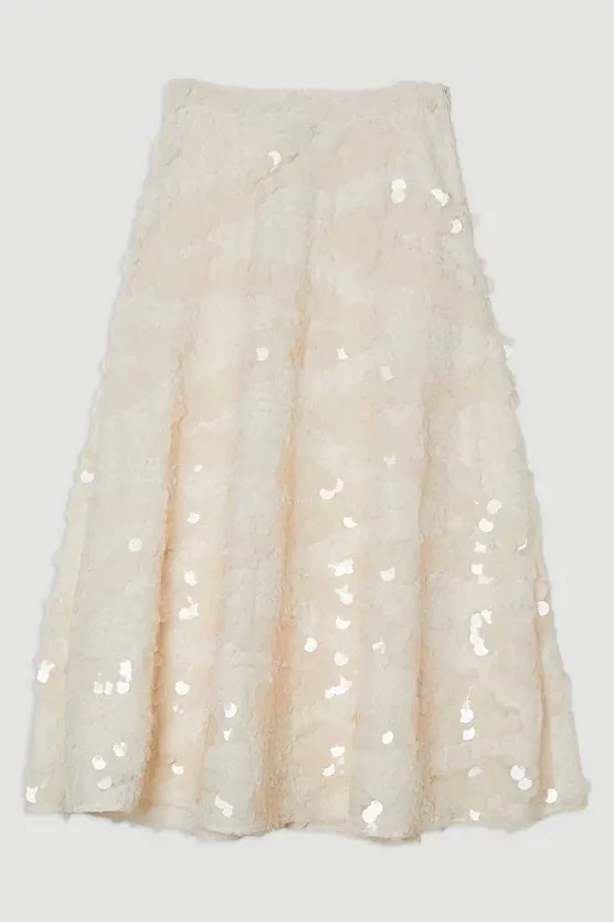 Textured Sequin Woven Midi Skirt