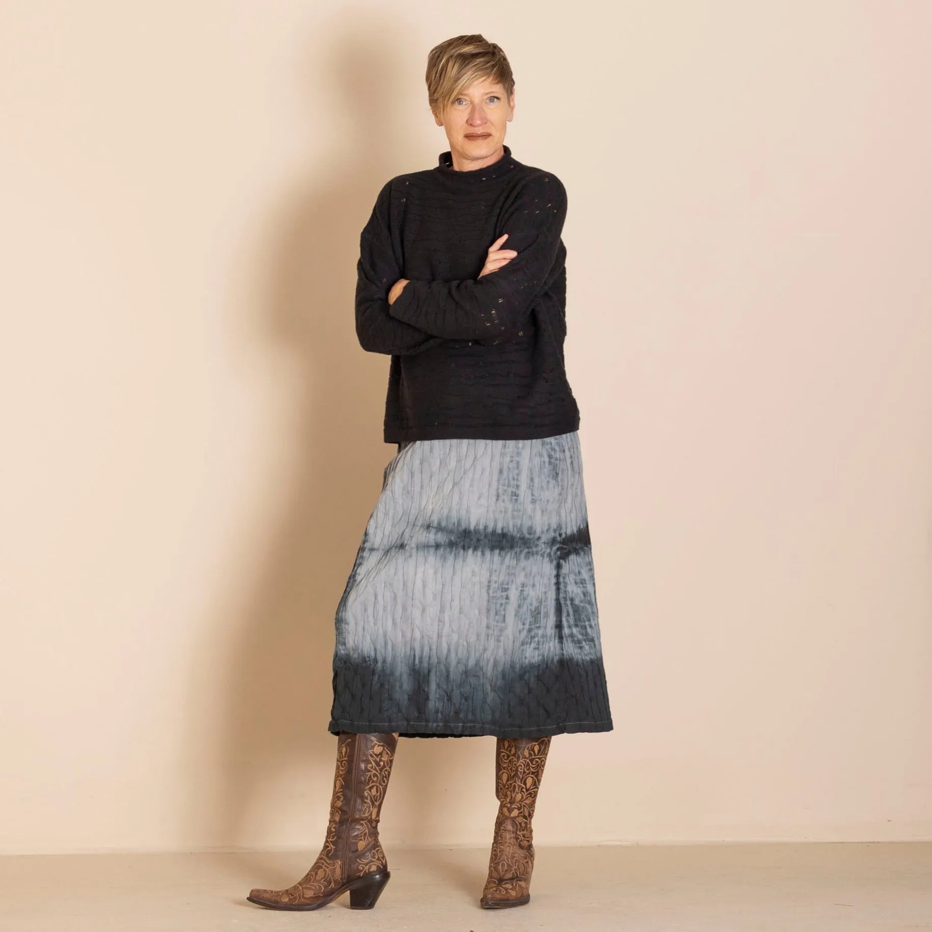 textured shibori a-line skirt