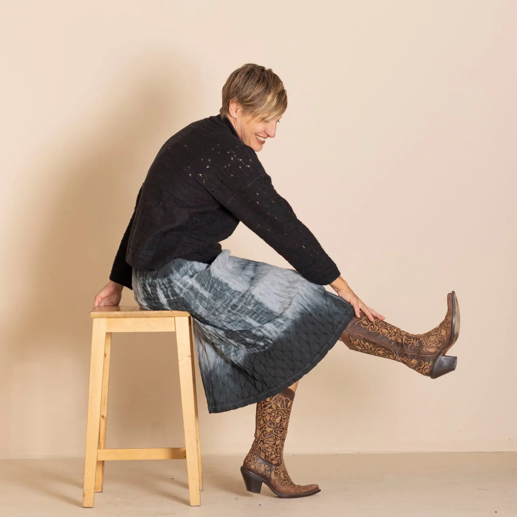 textured shibori a-line skirt