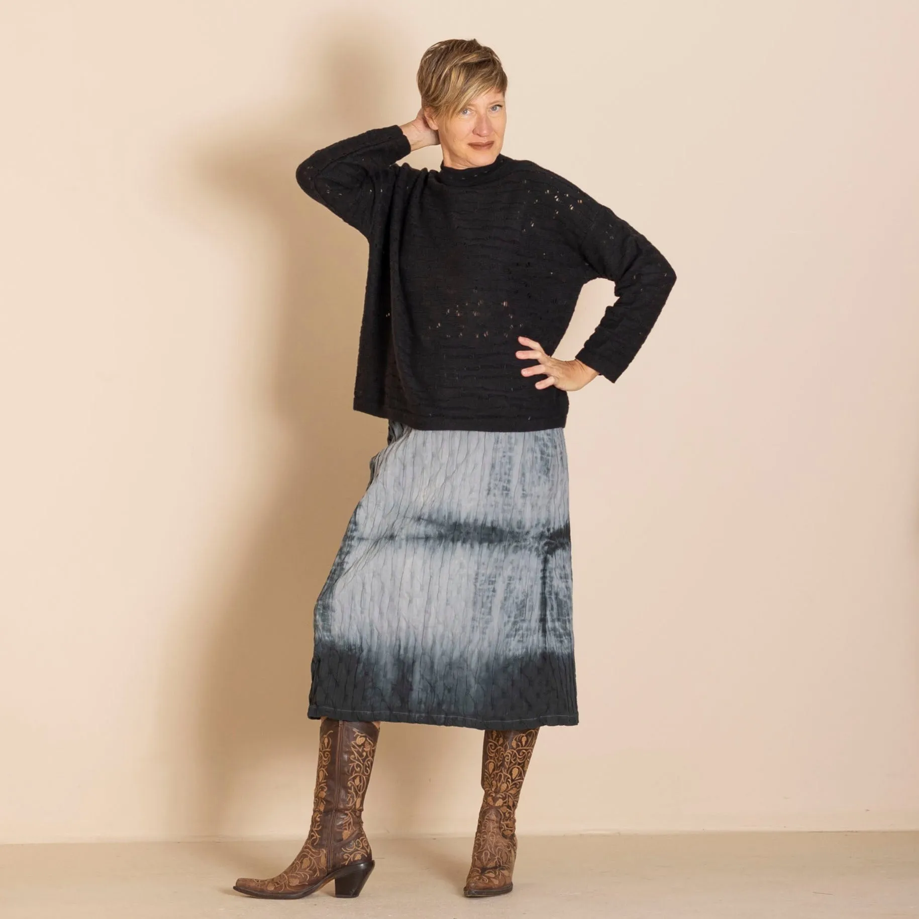textured shibori a-line skirt