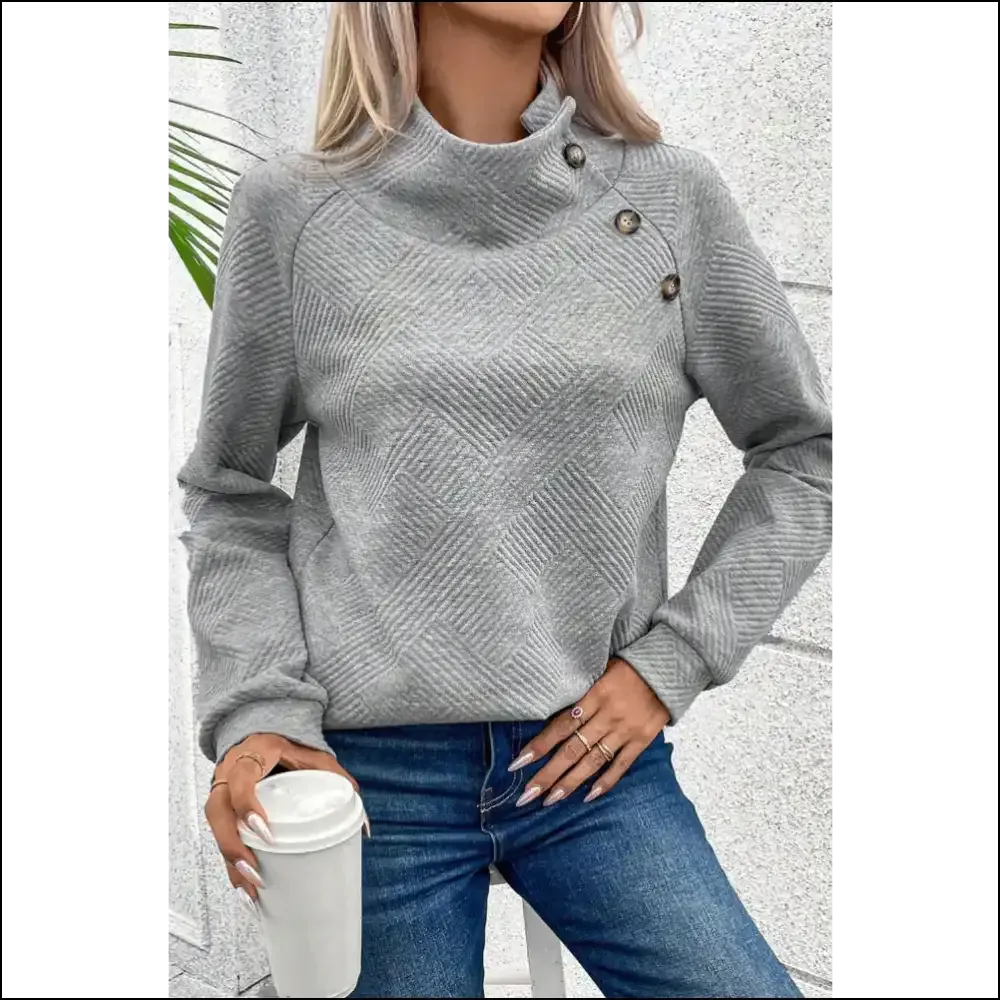 Textured Turtleneck Long Sleeve Sweatshirt