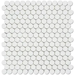 Thassos White Greek Marble Penny Round Mosaic Tile, Polished