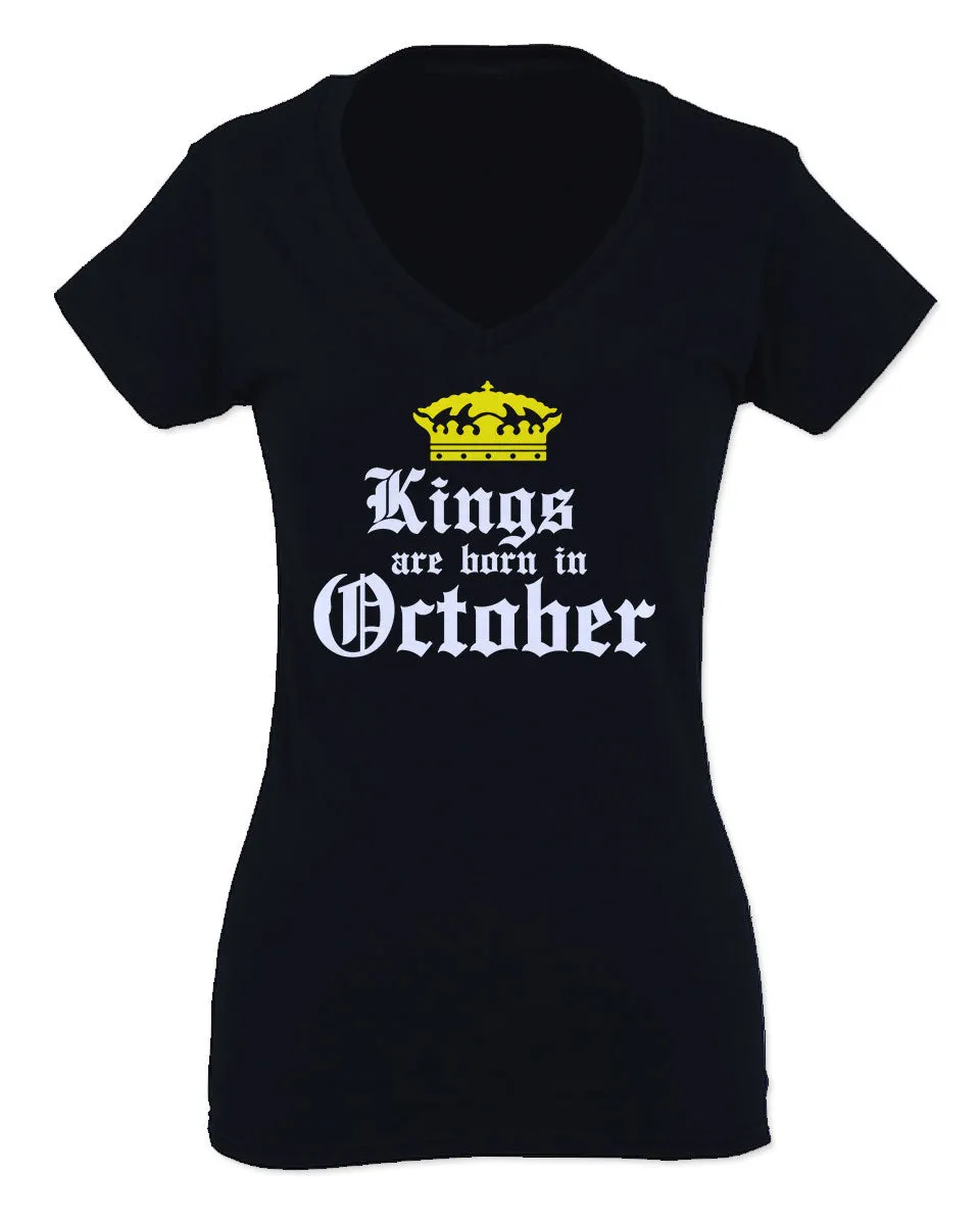 The Best Birthday Gift Kings are Born in October For Women V neck fitted T Shirt