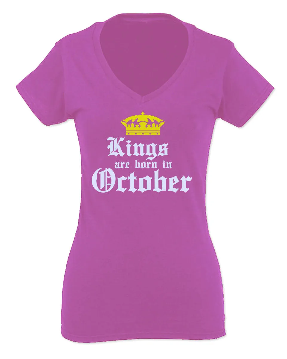 The Best Birthday Gift Kings are Born in October For Women V neck fitted T Shirt