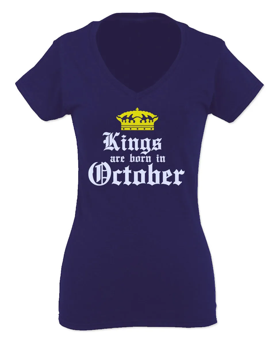 The Best Birthday Gift Kings are Born in October For Women V neck fitted T Shirt