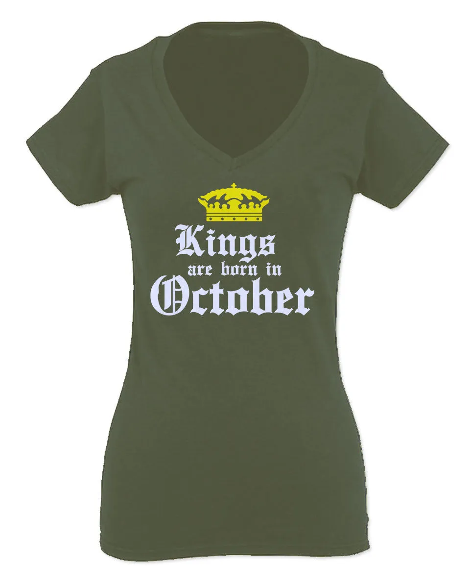The Best Birthday Gift Kings are Born in October For Women V neck fitted T Shirt