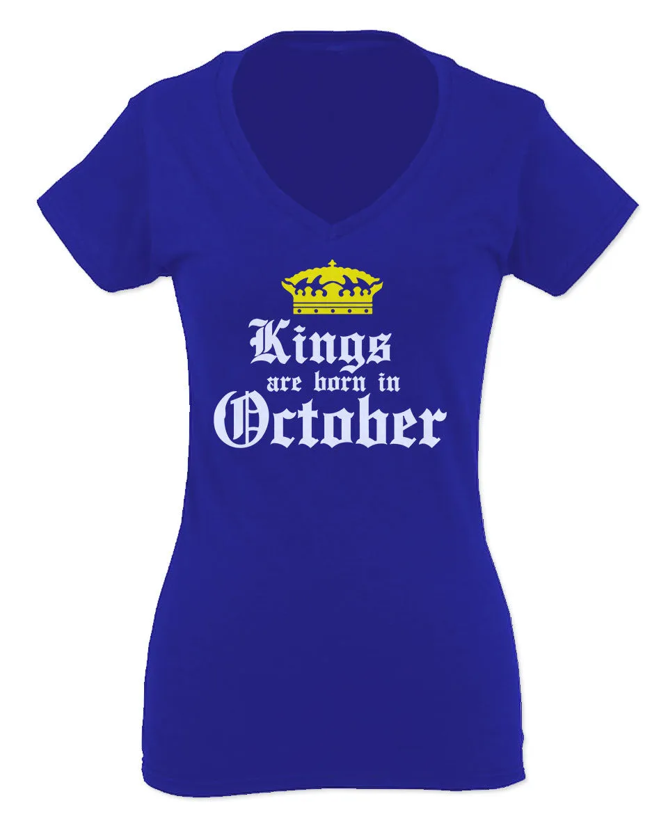 The Best Birthday Gift Kings are Born in October For Women V neck fitted T Shirt