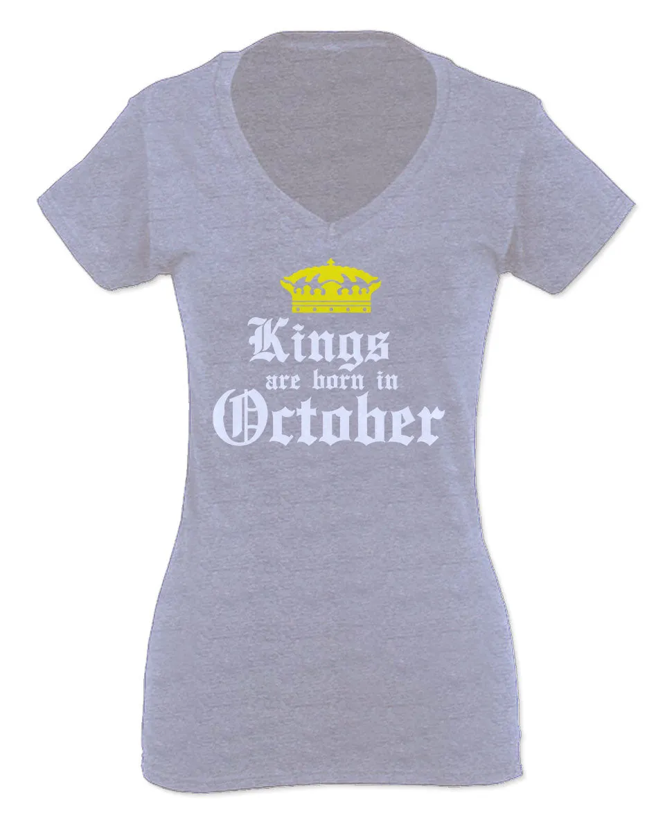 The Best Birthday Gift Kings are Born in October For Women V neck fitted T Shirt