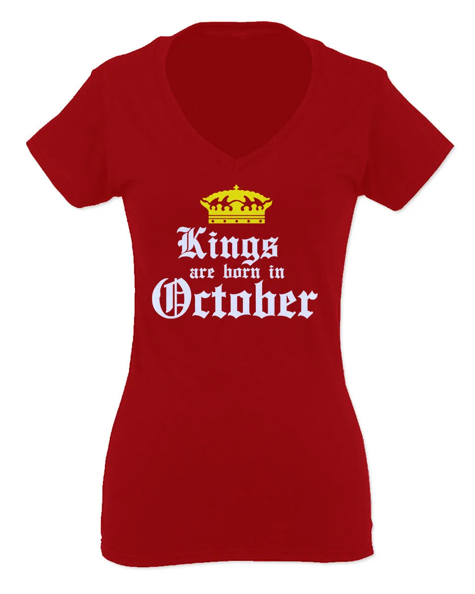 The Best Birthday Gift Kings are Born in October For Women V neck fitted T Shirt