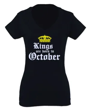 The Best Birthday Gift Kings are Born in October For Women V neck fitted T Shirt