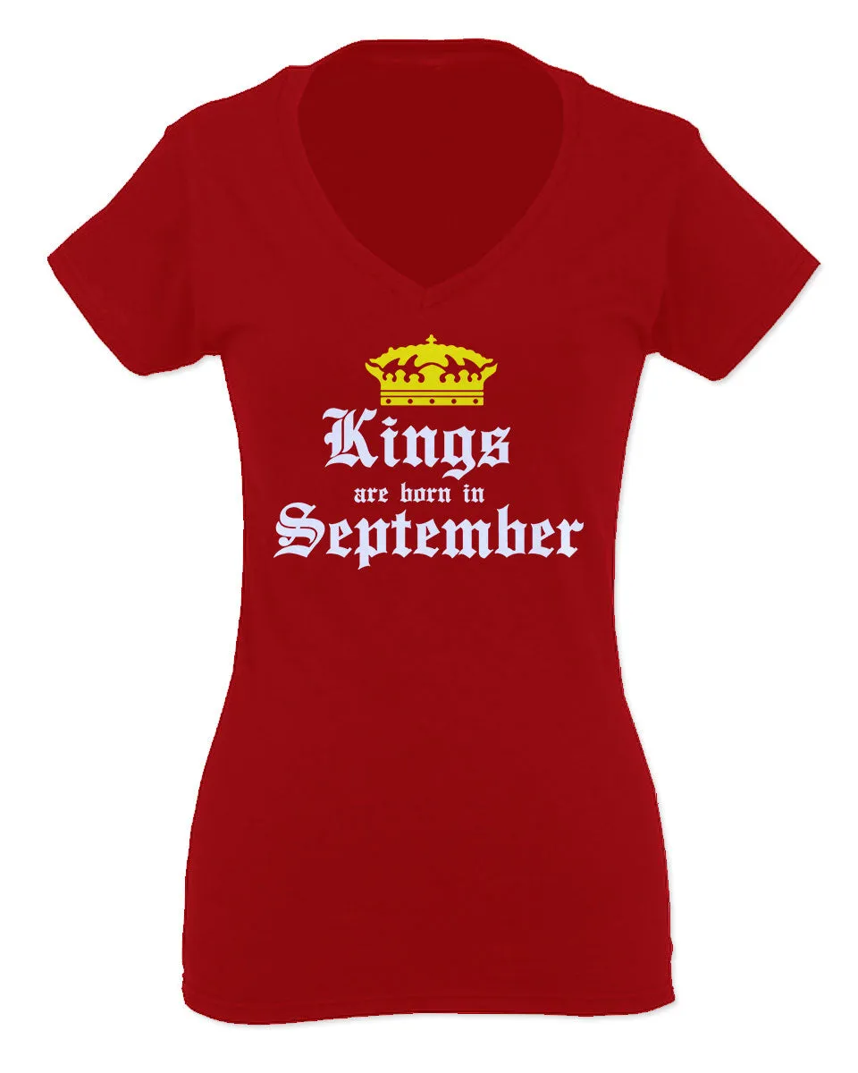 The Best Birthday Gift Kings are Born in September For Women V neck fitted T Shirt