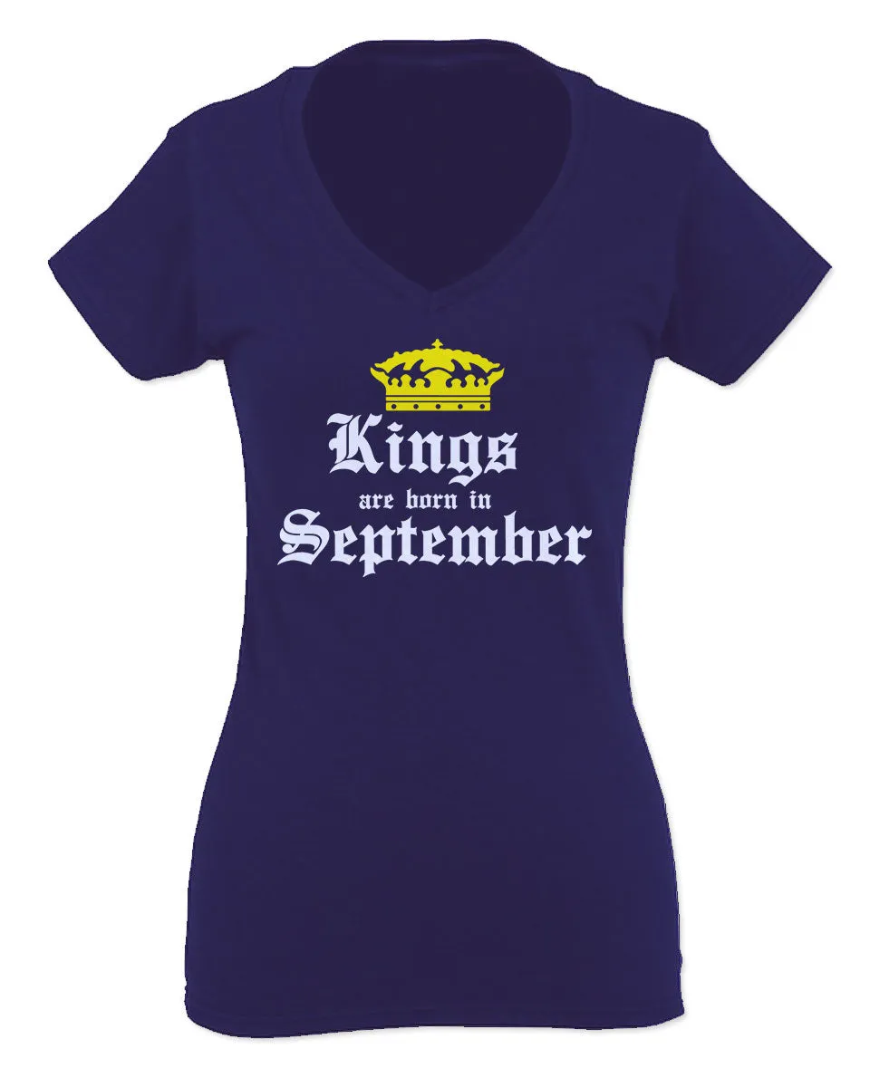 The Best Birthday Gift Kings are Born in September For Women V neck fitted T Shirt