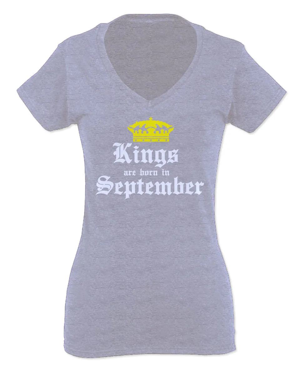 The Best Birthday Gift Kings are Born in September For Women V neck fitted T Shirt