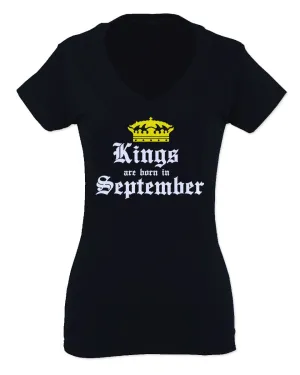 The Best Birthday Gift Kings are Born in September For Women V neck fitted T Shirt