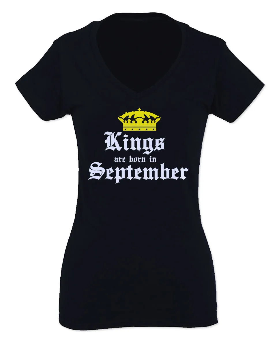 The Best Birthday Gift Kings are Born in September For Women V neck fitted T Shirt