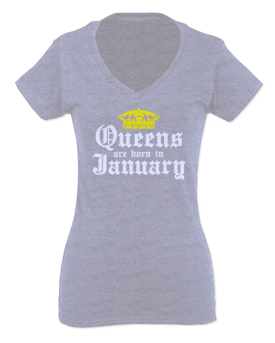 The Best Birthday Gift Queens are Born in January For Women V neck fitted T Shirt