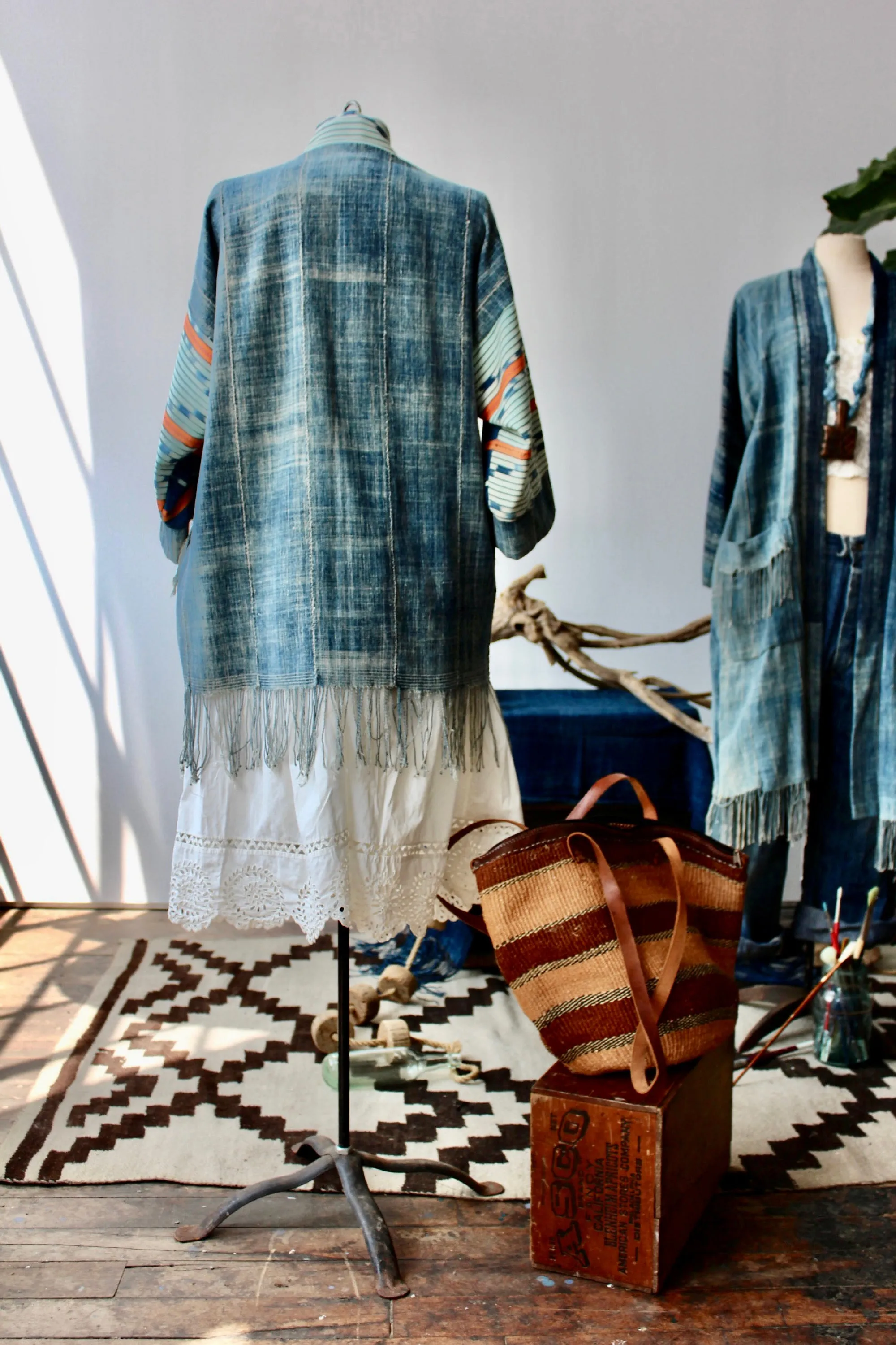 The Highlands Foundry Solid Indigo   Ikat Haori Jacket THF9