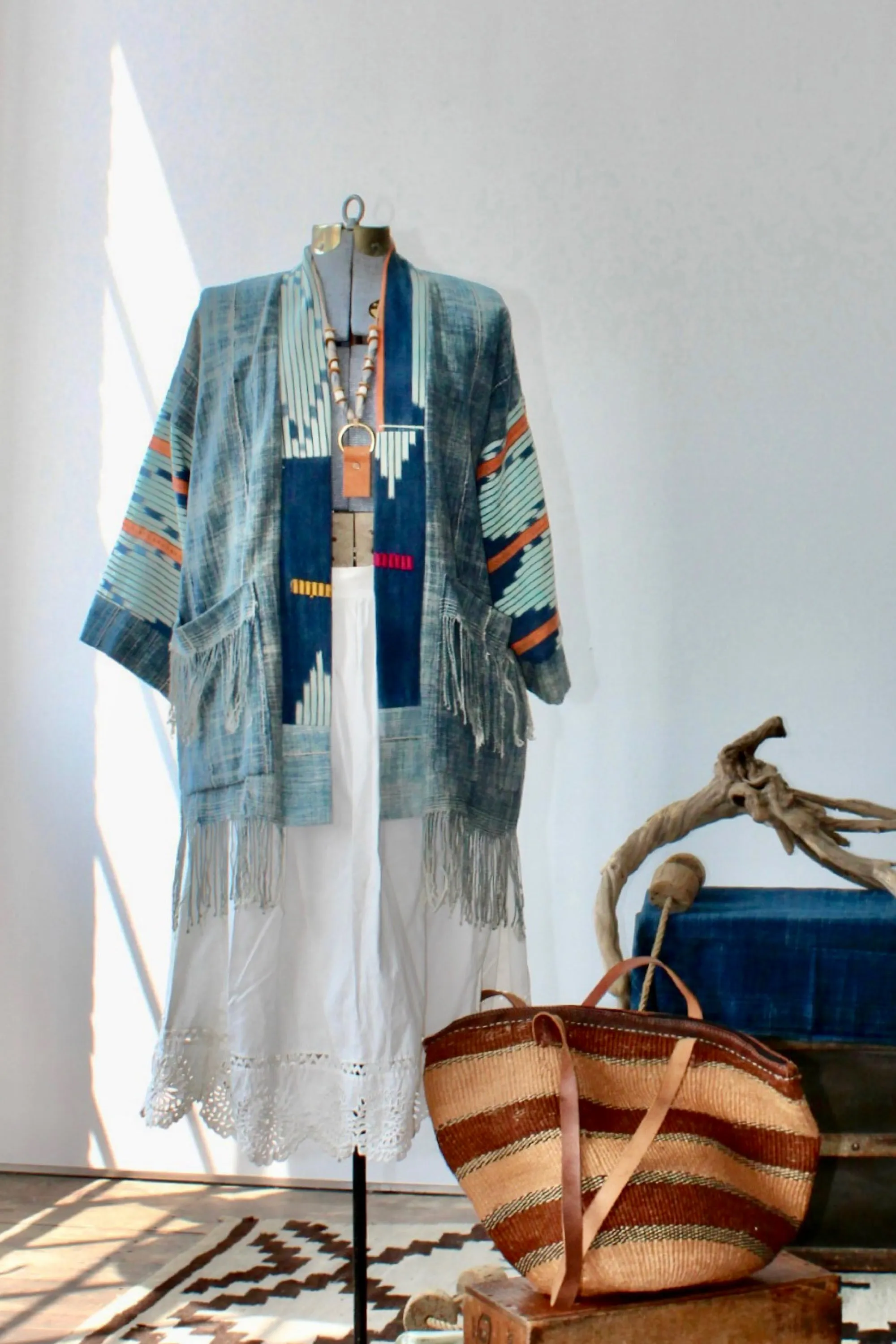 The Highlands Foundry Solid Indigo   Ikat Haori Jacket THF9