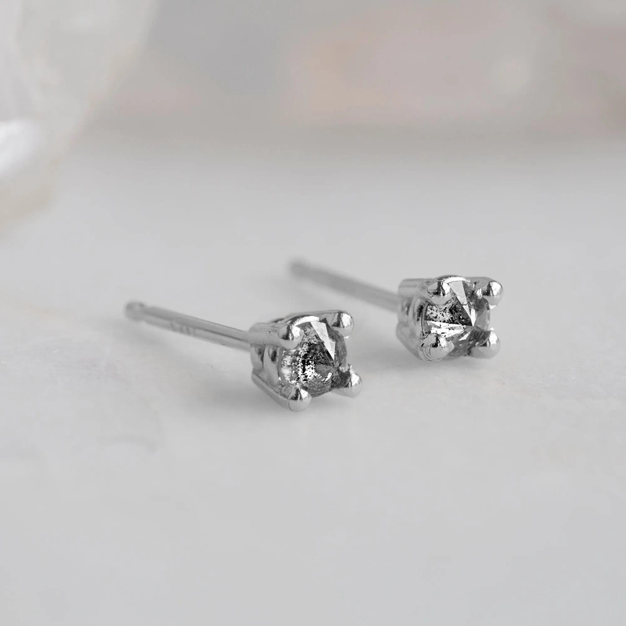 The Inverted Salt and Pepper Diamond Stud Earrings | 14K White Gold