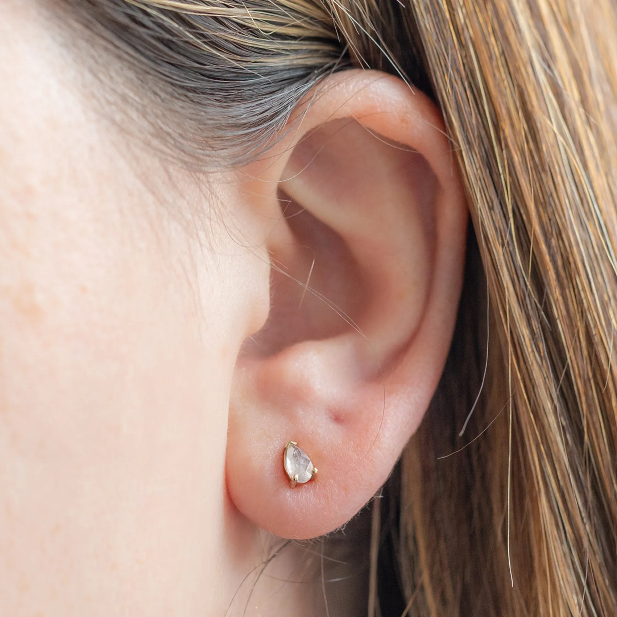The Opalescent Icy White Diamond Stud Earrings | 10K Yellow Gold