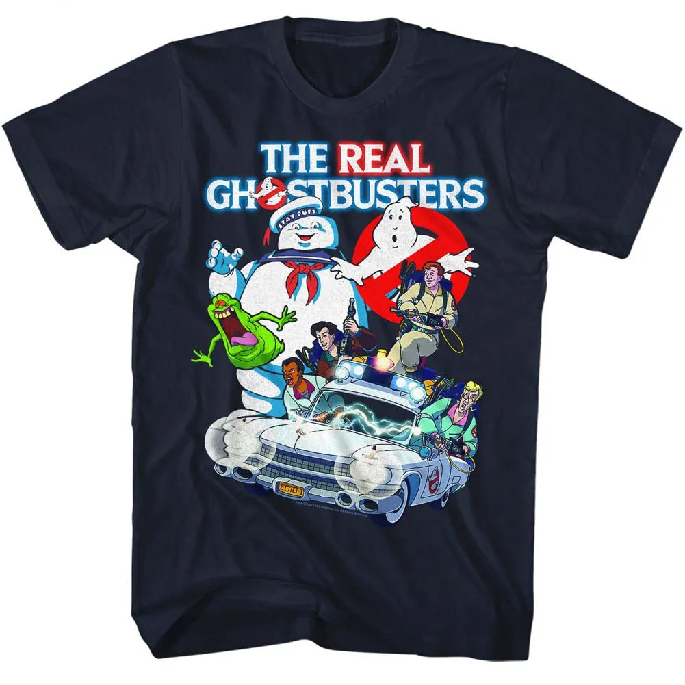 The Real Ghostbusters GB Collage Navy T-Shirt