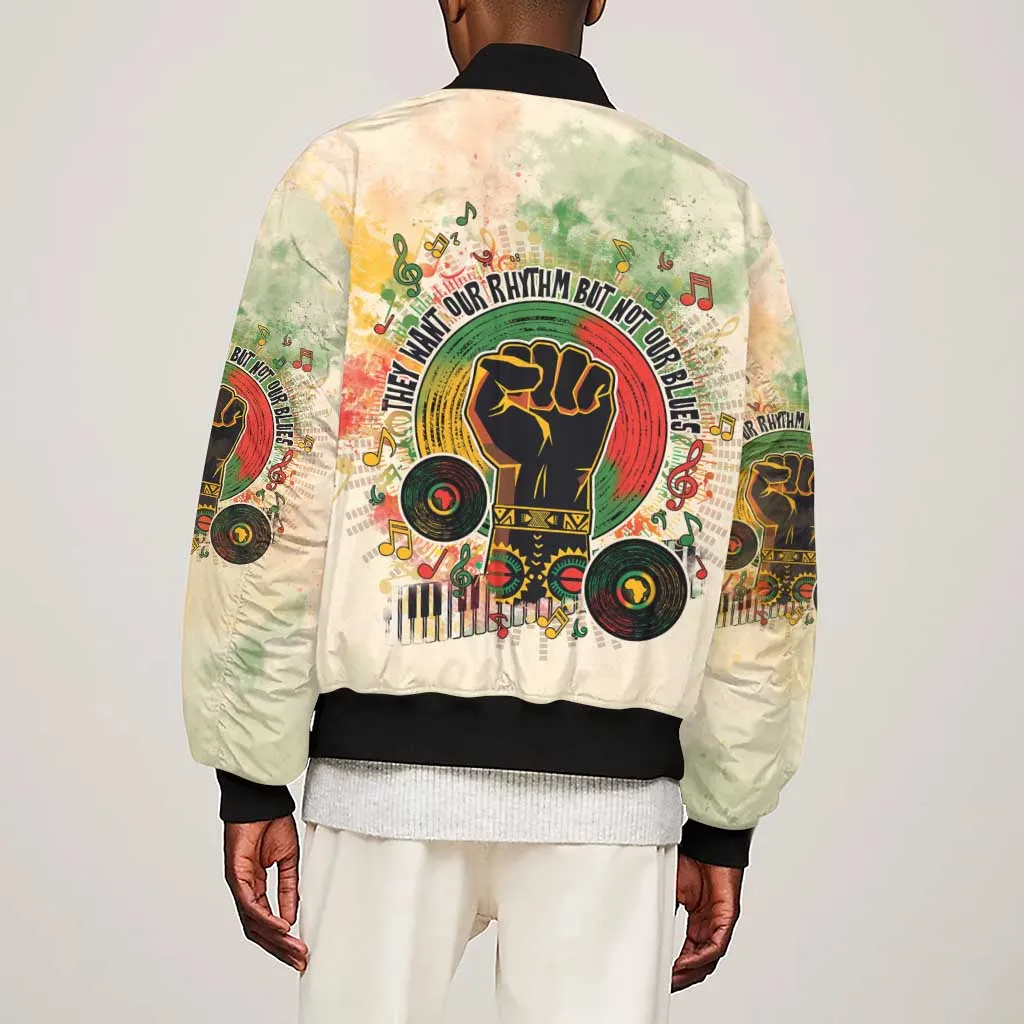 They Want Our Rhythm Not Our Blues Sleeve Zip Bomber Jacket Afro Pride Music DT03