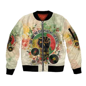 They Want Our Rhythm Not Our Blues Sleeve Zip Bomber Jacket Afro Pride Music DT03