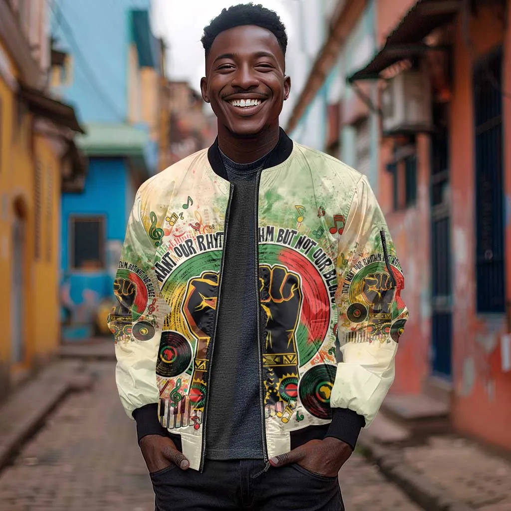 They Want Our Rhythm Not Our Blues Sleeve Zip Bomber Jacket Afro Pride Music DT03