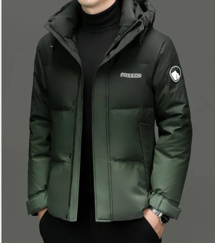 Thickened Hooded Puffer Down Jacket with Label Detailing