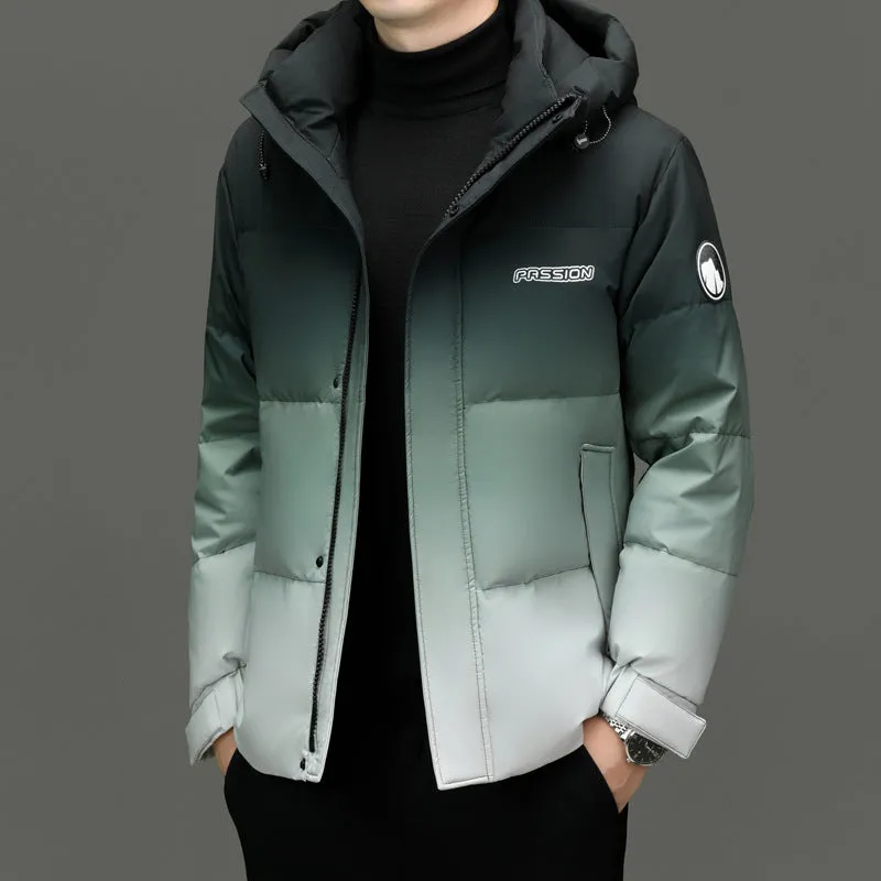 Thickened Hooded Puffer Down Jacket with Label Detailing