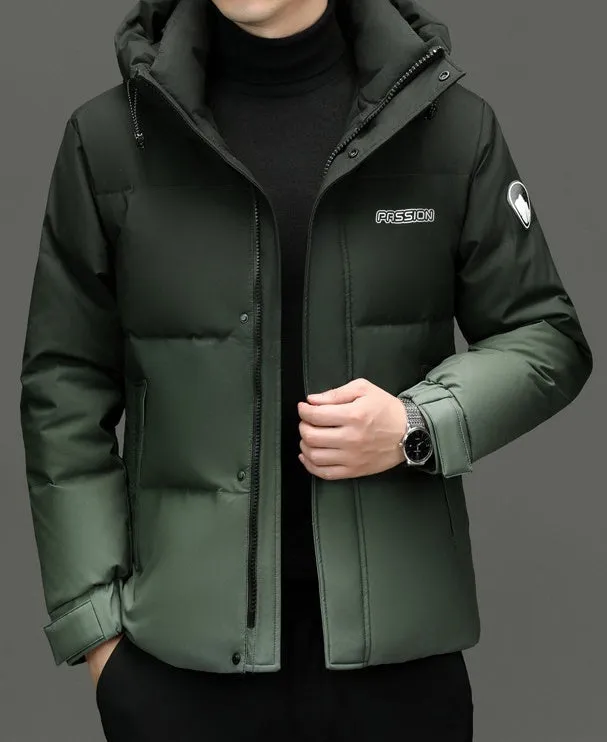 Thickened Hooded Puffer Down Jacket with Label Detailing