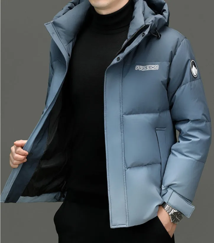 Thickened Hooded Puffer Down Jacket with Label Detailing