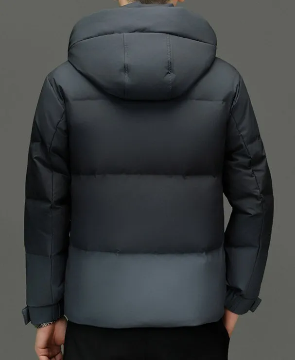 Thickened Hooded Puffer Down Jacket with Label Detailing