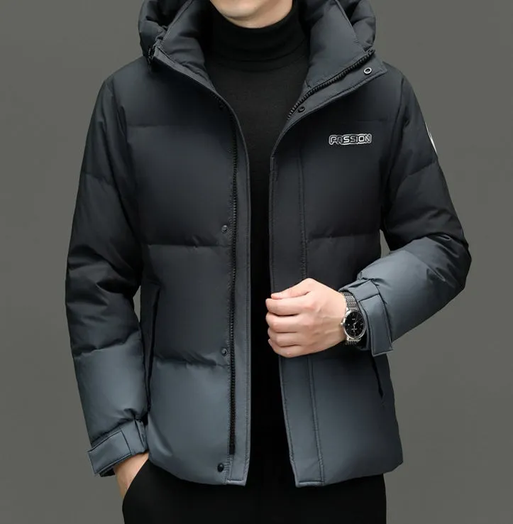 Thickened Hooded Puffer Down Jacket with Label Detailing