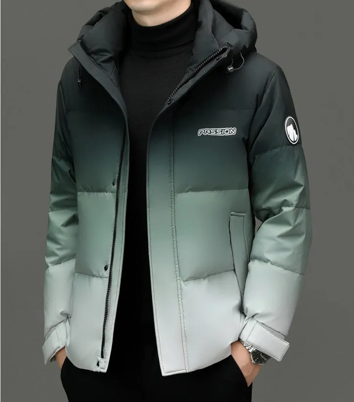 Thickened Hooded Puffer Down Jacket with Label Detailing