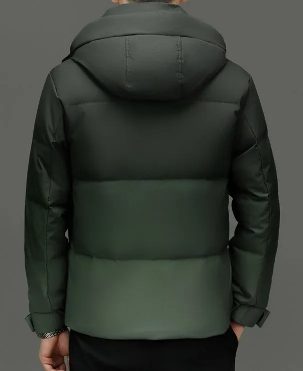 Thickened Hooded Puffer Down Jacket with Label Detailing