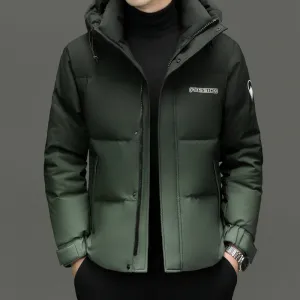 Thickened Hooded Puffer Down Jacket with Label Detailing