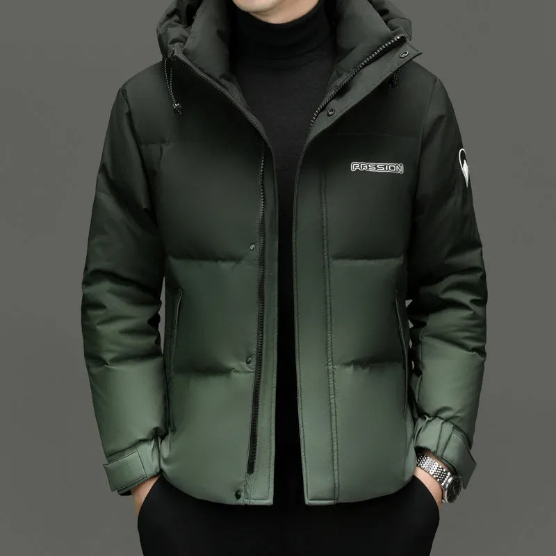 Thickened Hooded Puffer Down Jacket with Label Detailing