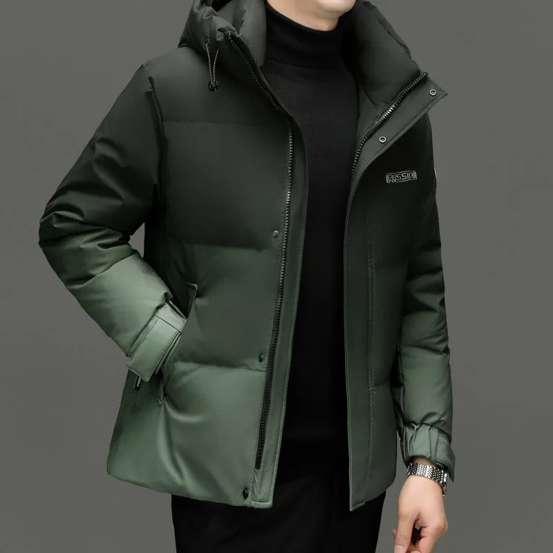 Thickened Hooded Puffer Down Jacket with Label Detailing