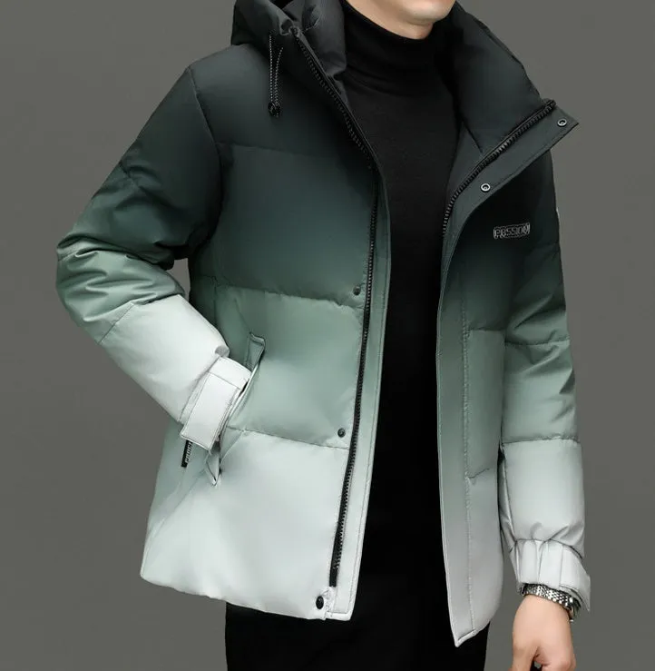 Thickened Hooded Puffer Down Jacket with Label Detailing