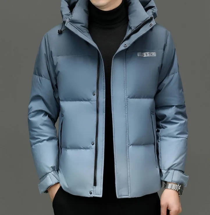 Thickened Hooded Puffer Down Jacket with Label Detailing