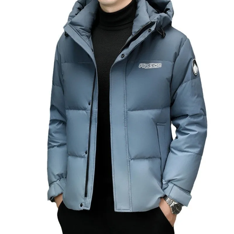 Thickened Hooded Puffer Down Jacket with Label Detailing