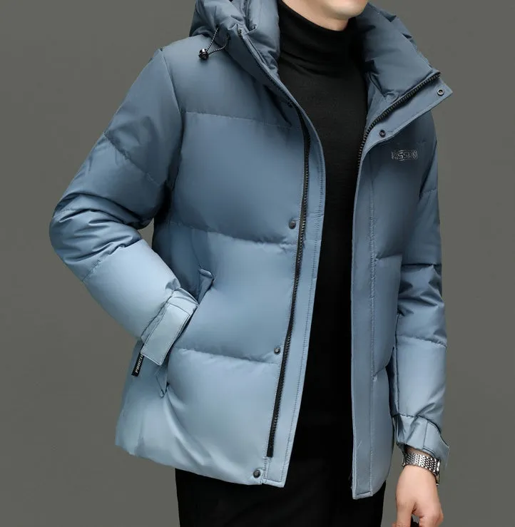 Thickened Hooded Puffer Down Jacket with Label Detailing