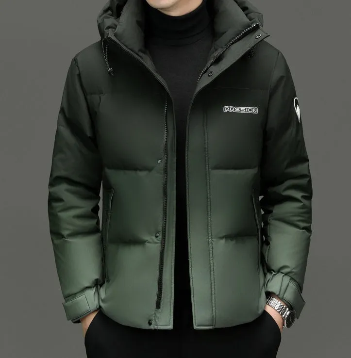Thickened Hooded Puffer Down Jacket with Label Detailing