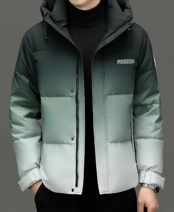 Thickened Hooded Puffer Down Jacket with Label Detailing