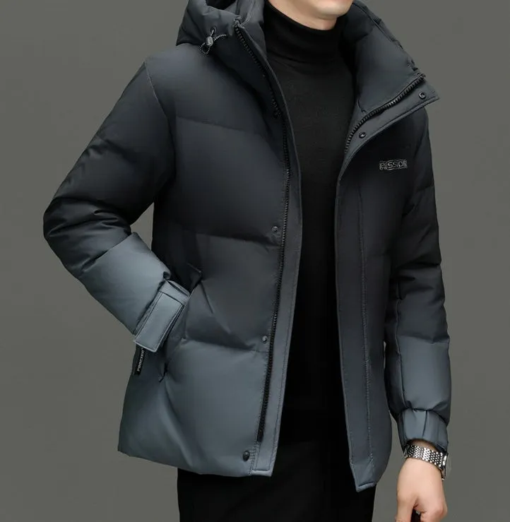 Thickened Hooded Puffer Down Jacket with Label Detailing